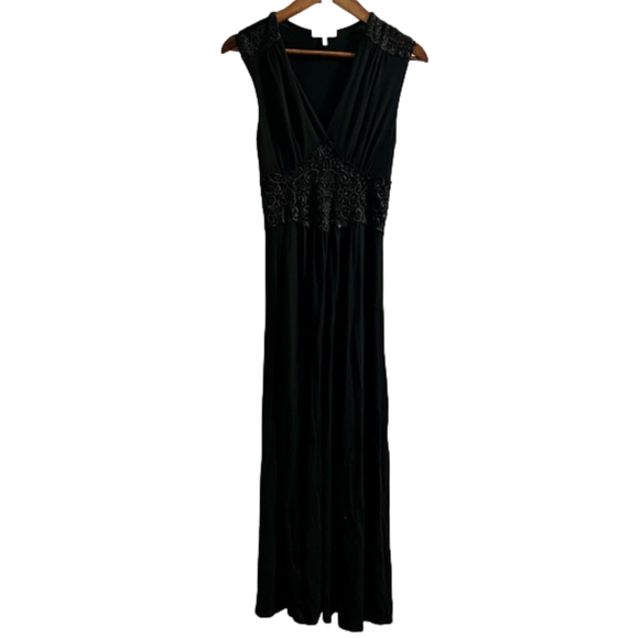 Women’s Monteau Long Black Maxi Dress with Lace Embellishments Size Small - Picture 3 of 6